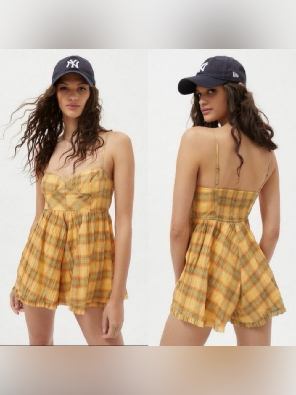 Urban Outfitters Yellow Plaid Mini Sundress